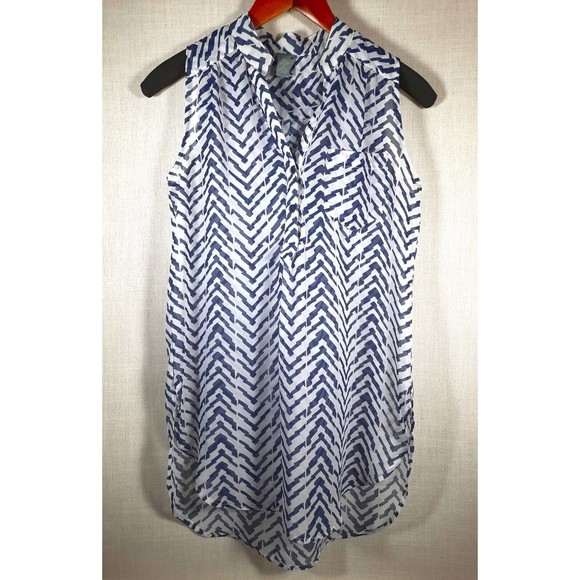 Charlotte Russe Tops - Charlotte Russe Women's Sheer Sleeveless Top White with Blue Herringbone Stripes